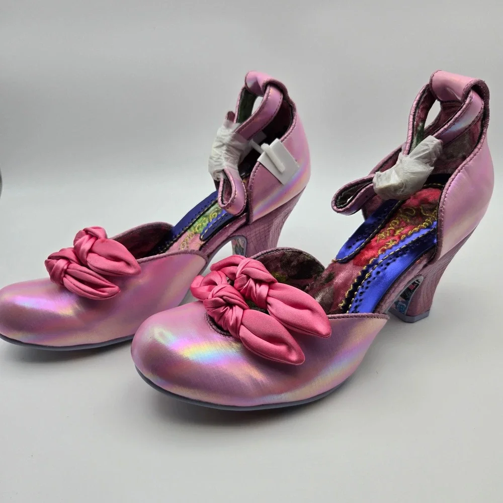 Irregular Choice NEW Summer Breeze Pink Holographic Iridescent W/Bows Sz 39 US 8